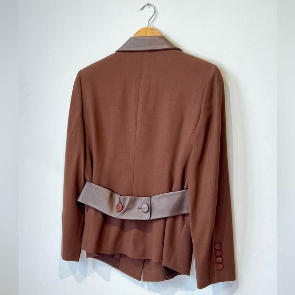 ESCADA Elements/Vintage women's blazer with Leather Trim and Wooden Buttons sz 6 - Picture 8 of 15